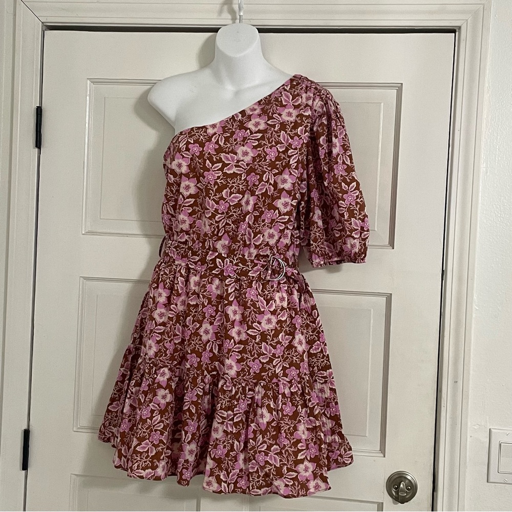 Jason Wu Belted Floral Minindress One Shoulder Pink
